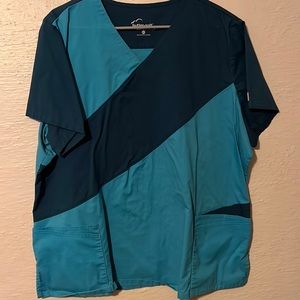 Two tone blue scrub top